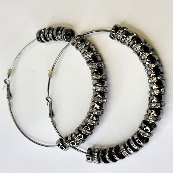 Large Hoop Rhinestone Earrings Basketball Wives with 10mm Rondelles - Picture 6 of 7